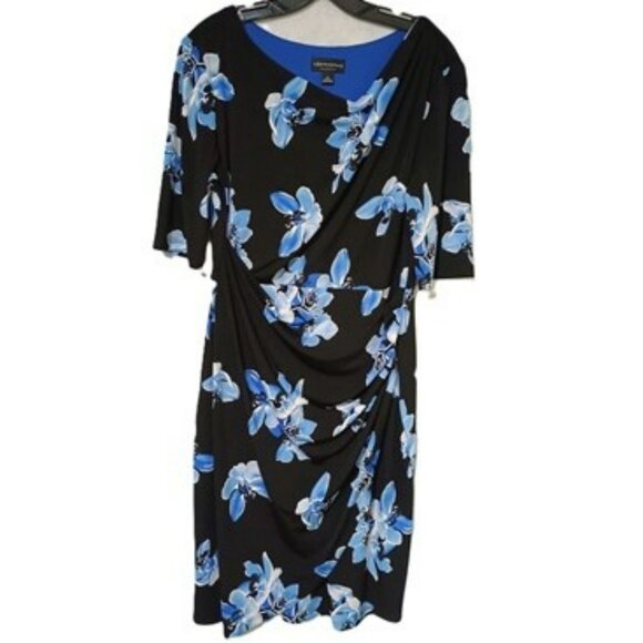 EUC: Connected Apparel Dress Sze 16 Black & Blue Floral Midi Dress - Picture 6 of 6